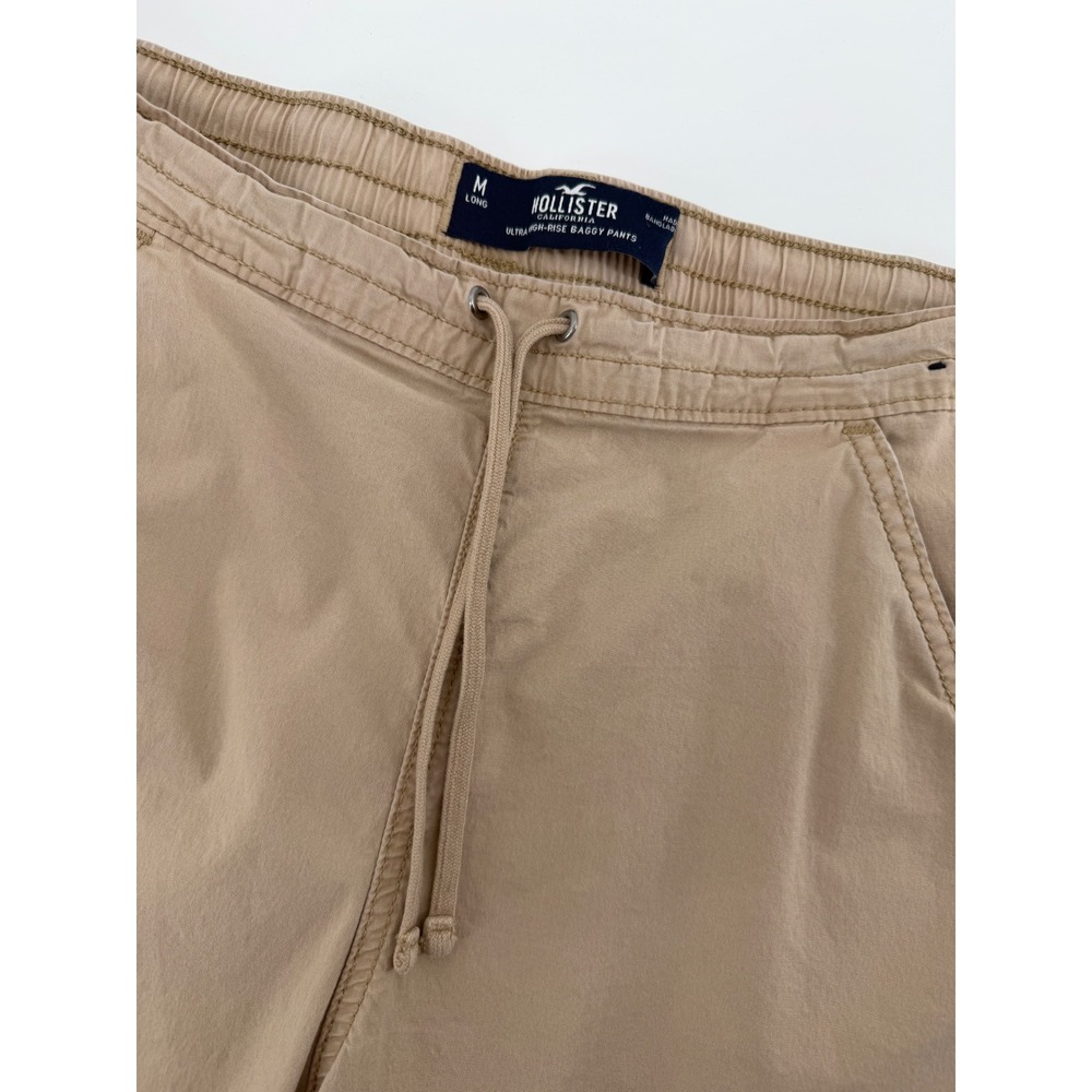 Hollister Mens Ultra High-Rise‎ Baggy Pants Tan Khaki Drawstring Size M Long